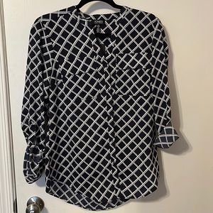Jones New York long sleeve blouse- blue and white, size small